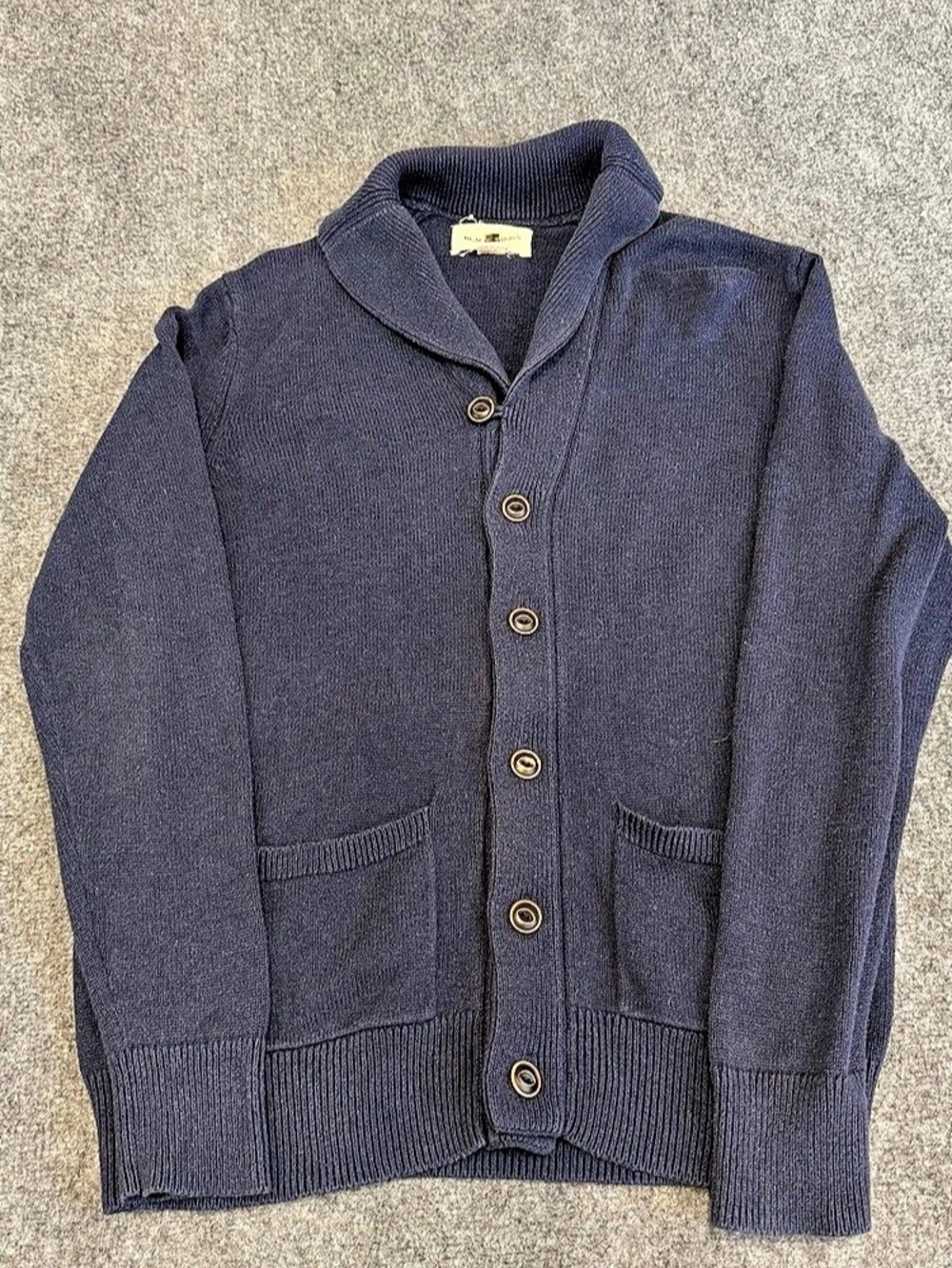 Black Brown 1826 Shawl Collar Button Cardigan Blue Small